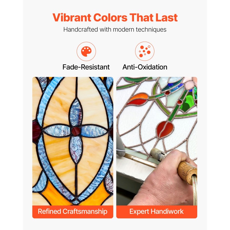 Lasinen lasimaalauspaneeli 813 x 250 mm ripustettava Tiffany-tyylinen metallikehyksellä