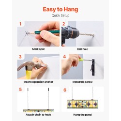 Lasinen lasimaalauspaneeli 813 x 250 mm ripustettava Tiffany-tyylinen metallikehyksellä