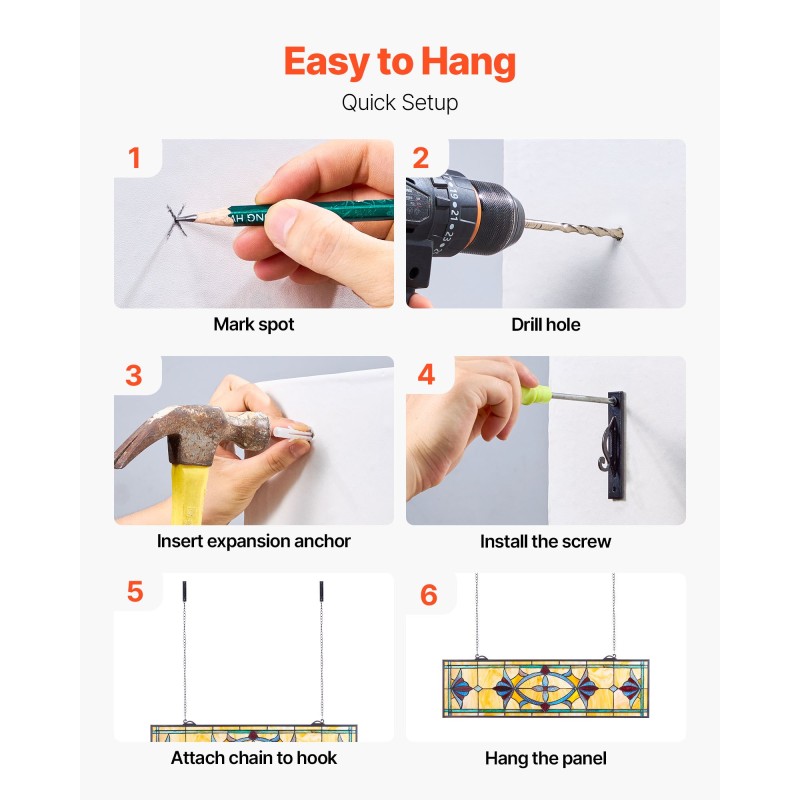 Lasinen lasimaalauspaneeli 813 x 250 mm ripustettava Tiffany-tyylinen metallikehyksellä