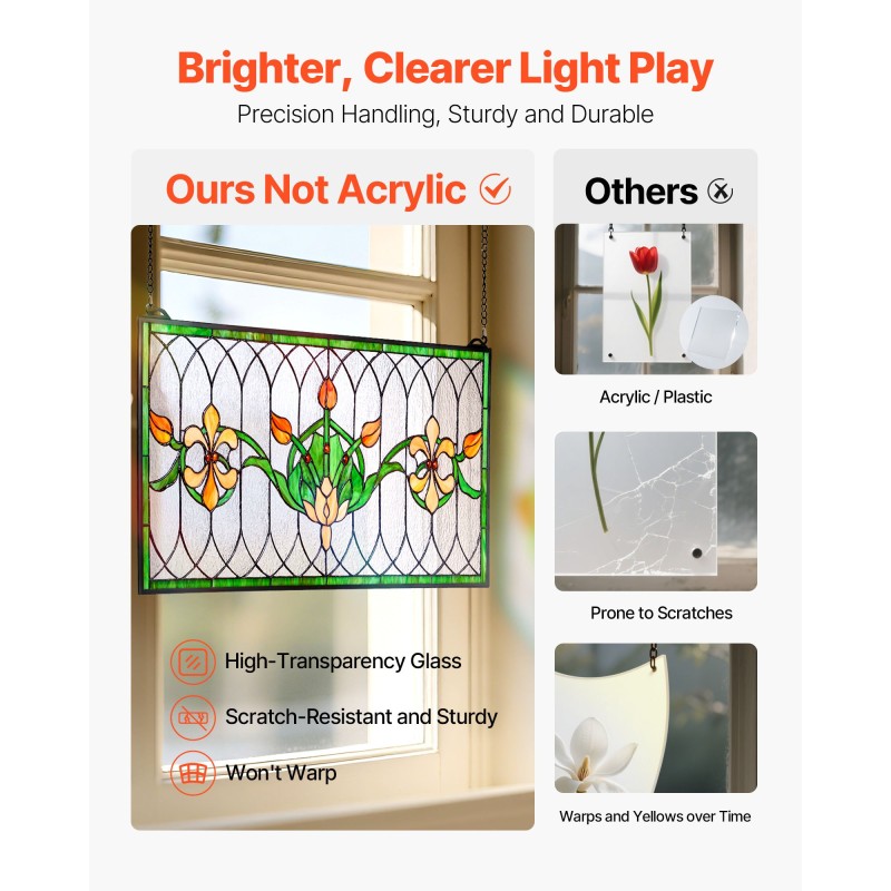 Värillinen lasipaneeli metallikehyksellä 810 x 433 mm ripustettava ikkuna tai seinäkoriste