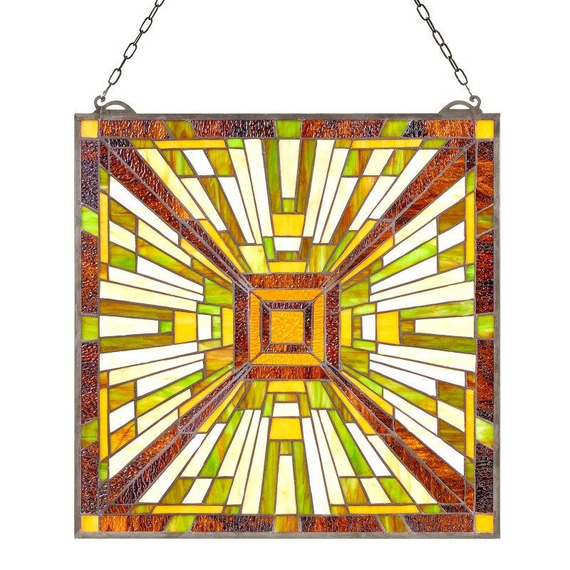 Värillinen lasi-ikkunapaneeli 501 x 527 mm lasia metallikehyksellä ripustettava ikkunaan tai seinälle