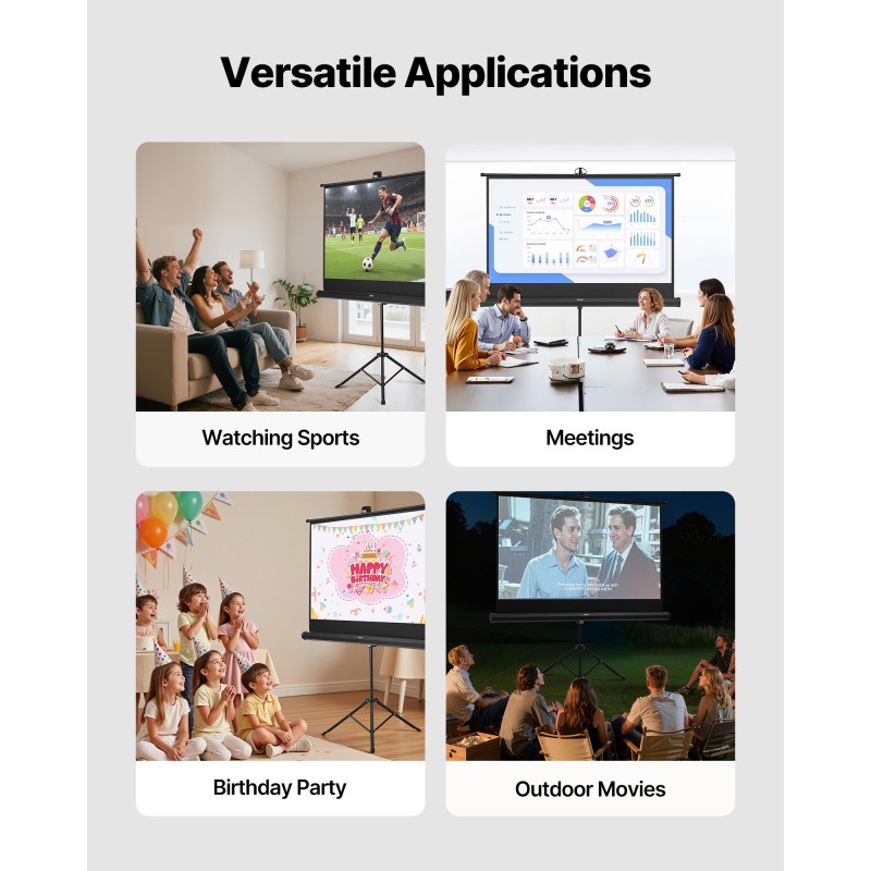 Valkokangas jalustalla 60 tuumaa musta 4K-yhteensopiva säädettävällä korkeudella