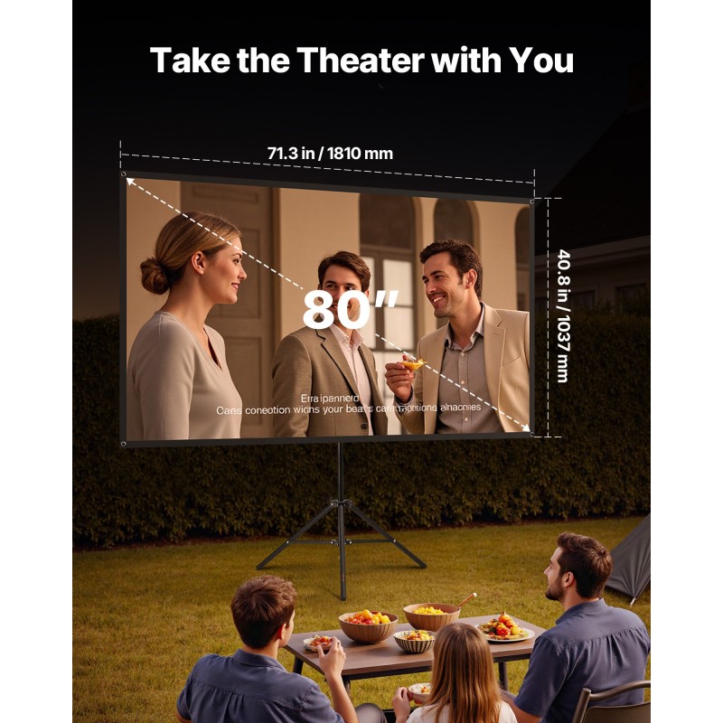 Taittuva valkokangas kolmijalkatelineellä 80 tuuman kuvasuhde 16:9 musta heijastusarvo 1,2