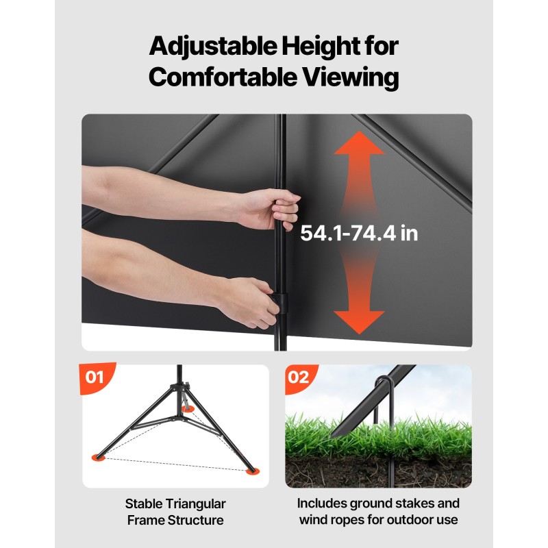 Taittuva valkokangas kolmijalkatelineellä 80 tuuman kuvasuhde 16:9 musta heijastusarvo 1,2