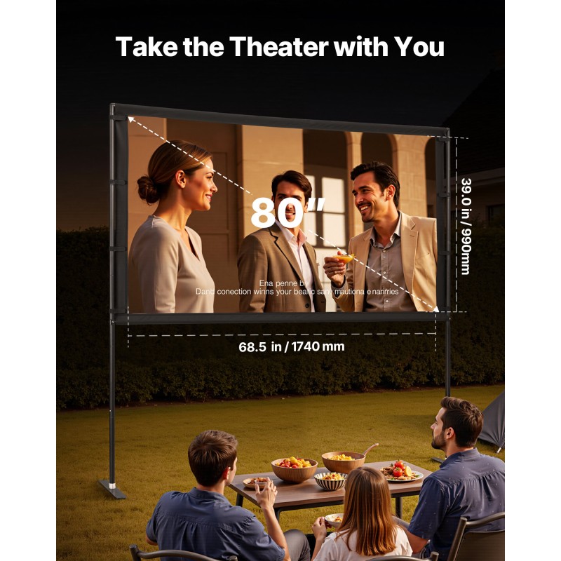 Projektorikangas 80-tuumainen telineellä 16:9-kuvasuhde 4K-tuki säädettävä korkeus