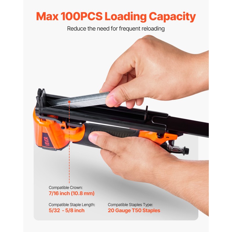 Paineilmatoiminen niittipyssy alumiiniseosrunko T50 4–16 mm 100 niitin lipas verhoiluun ja puutöihin