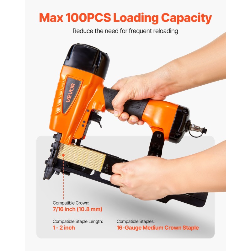 Paineilmatoiminen niittipyssy alumiinirunko 10,8 mm kruunuille 25–50 mm niiteille 100 niitin lipas