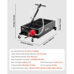 Öljynkeräysastia 94,6 l matalaprofiilinen manuaalipumpulla 2,2 m letkulla autoille