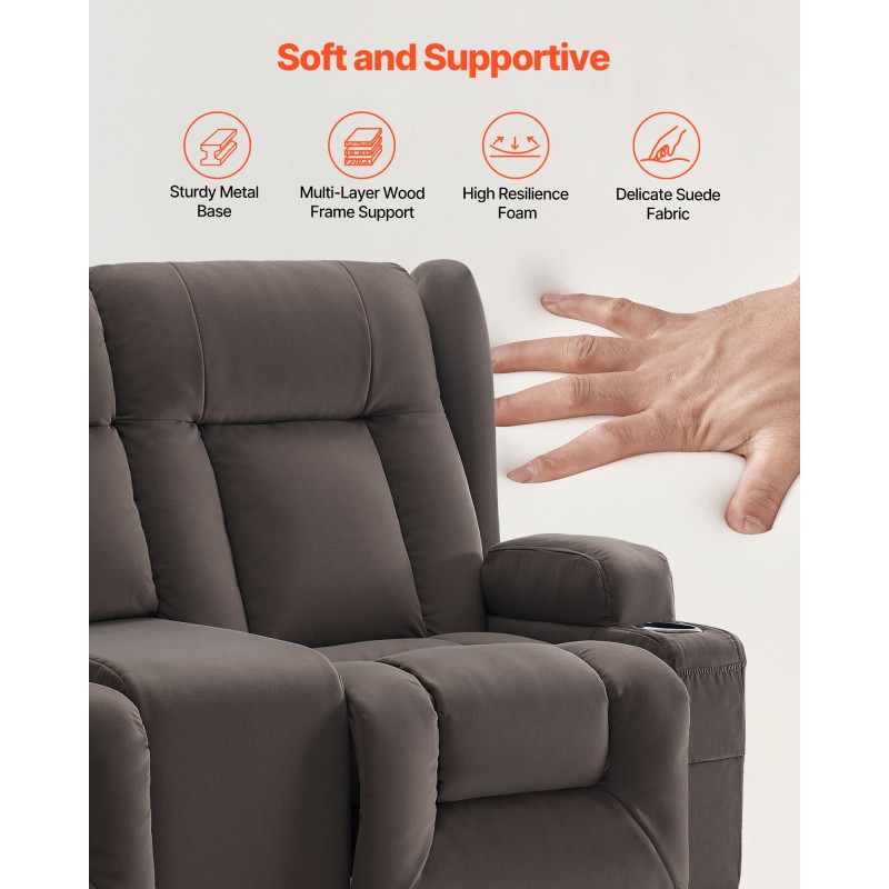 Sähkökäyttöinen mokkapintainen kahden hengen lepotuoli sohva lämmitys hieronta USB-portit