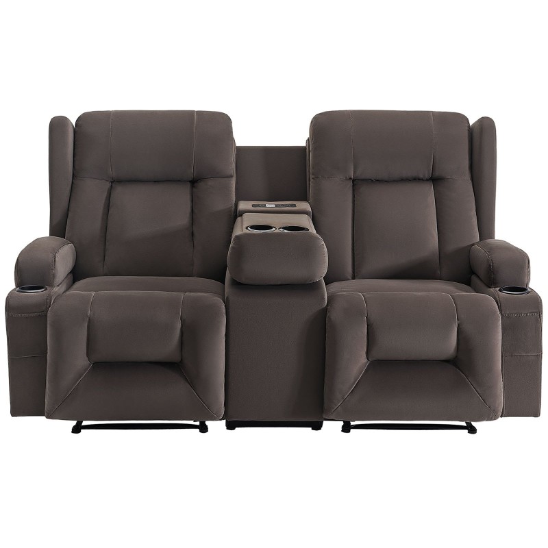 Sähkökäyttöinen mokkapintainen kahden hengen lepotuoli sohva lämmitys hieronta USB-portit