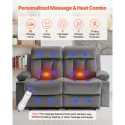 Kaksipaikkainen sähköinen lepotuolisohva harmaa samettiverhoilu lämmitys hieronta USB-portit