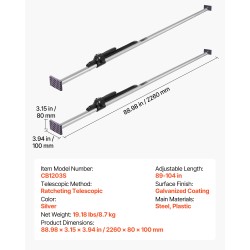 Kuormansidontatangot 2 kpl hiiliteräs säädettävät 2261–2642 mm räikkämekanismilla