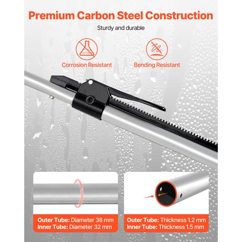 Teleskooppinen kuormansidontatanko teräs 1499–1854 mm räikkätoiminen galvanoitu PVC-päät