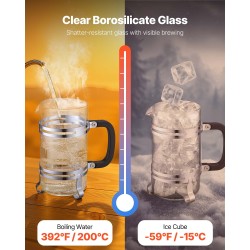 Pressopannu borosilikaattilasi 1 l ruostumaton terässuodatin kahville ja teelle