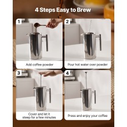 Pressopannu kaksiseinäinen ruostumaton teräs 1,5 l tiheällä metallisuodattimella