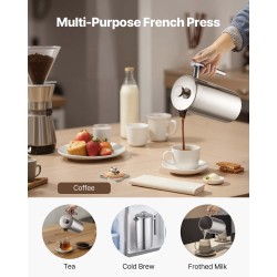 Pressopannu kaksiseinäinen ruostumaton teräs 1,5 l tiheällä metallisuodattimella