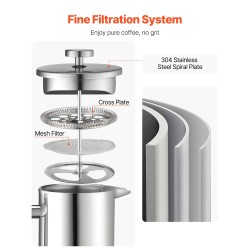Pressopannu 1 l kaksikerroksinen ruostumaton teräs tyhjiöeristetty terässuodatin