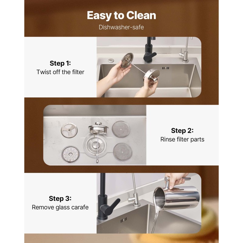 Pressopannu 1 l kaksikerroksinen ruostumaton teräs tyhjiöeristetty terässuodatin