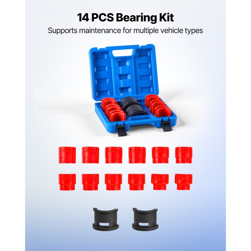 Laakeriprässisarja 14 osaa hiiliteräksestä ruosteenkestävä pinnoite säilytyslaukulla polkupyörille moottoripyörille autoille