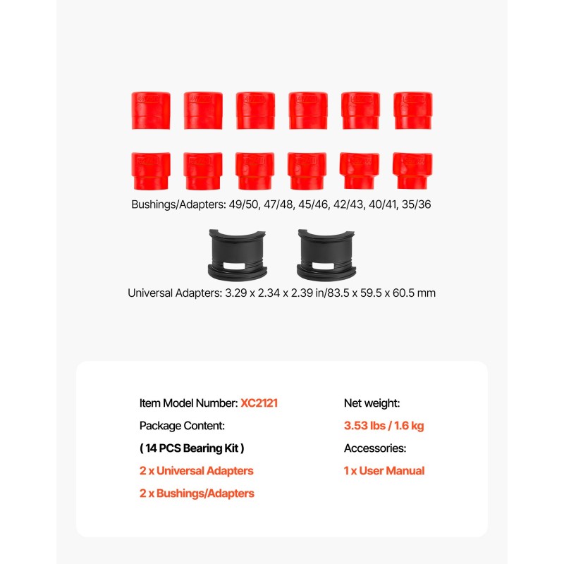 Laakeriprässisarja 14 osaa hiiliteräksestä ruosteenkestävä pinnoite säilytyslaukulla polkupyörille moottoripyörille autoille