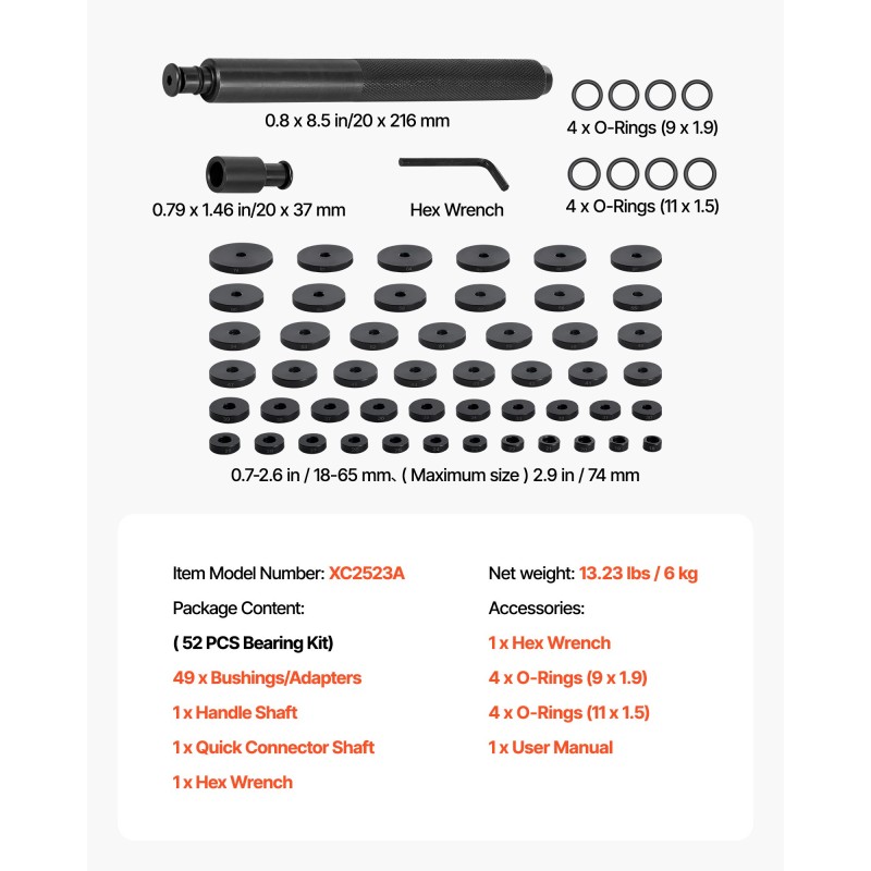 Laakeripuristinsarja 52-osainen hiiliteräs 49 holkkia säilytyslaatikko polkupyöriin ja autoihin