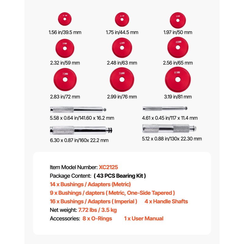 Laakeripuristinsarja 43 osaa metallirakenteinen 39 holkkilevyä ajoneuvoihin