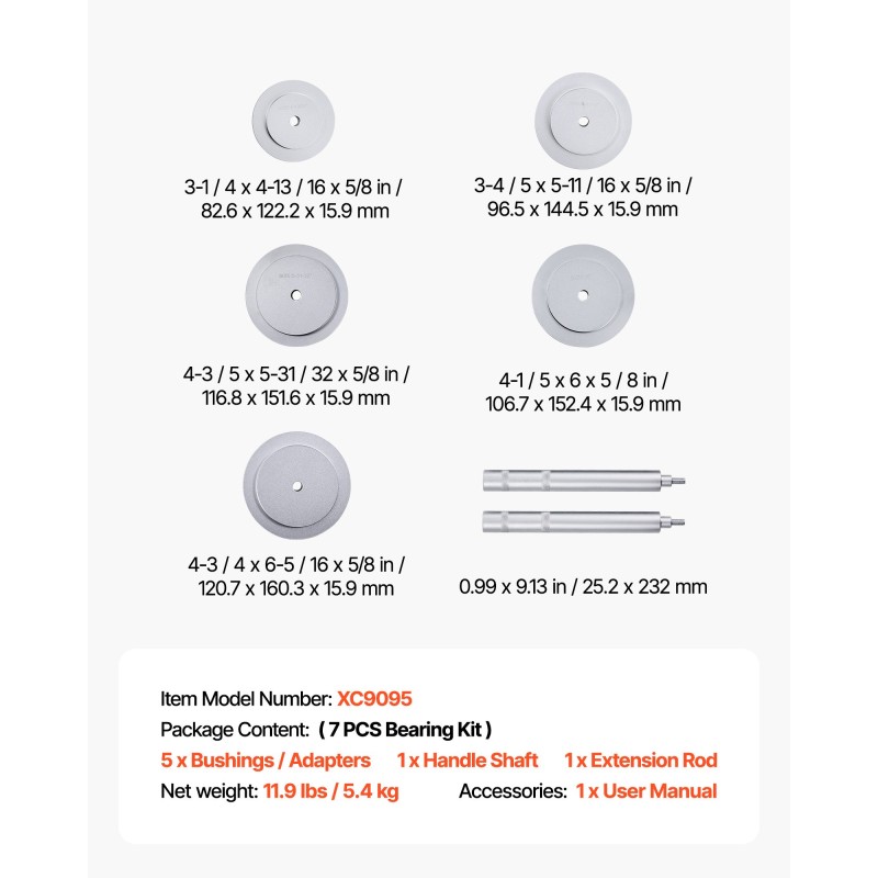 Laakeripuristinsarja 7-osainen metallinen ruosteenkestävä sisältää holkit ja laukku