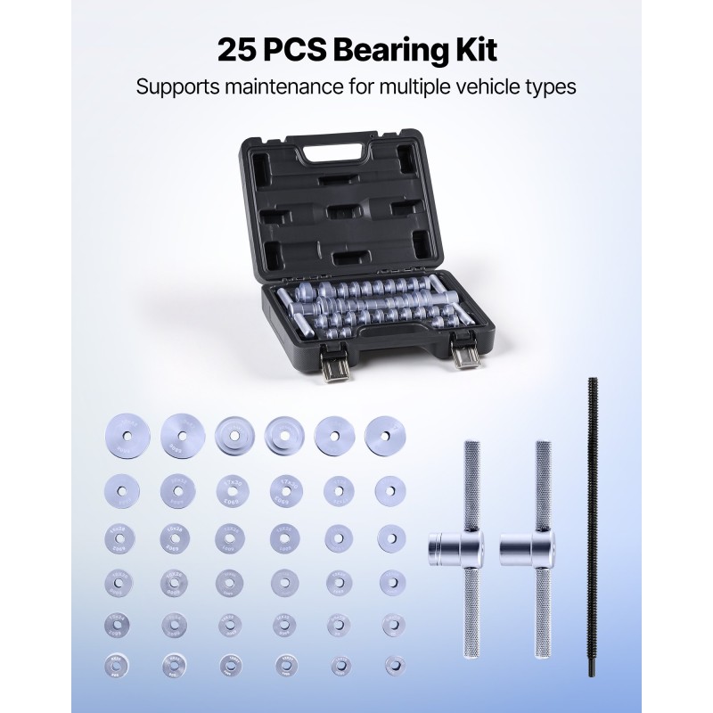 Laakeriprässisarja metallirunkoinen mustaksi käsitelty 25 osaa polkupyörille moottoripyörille autoille
