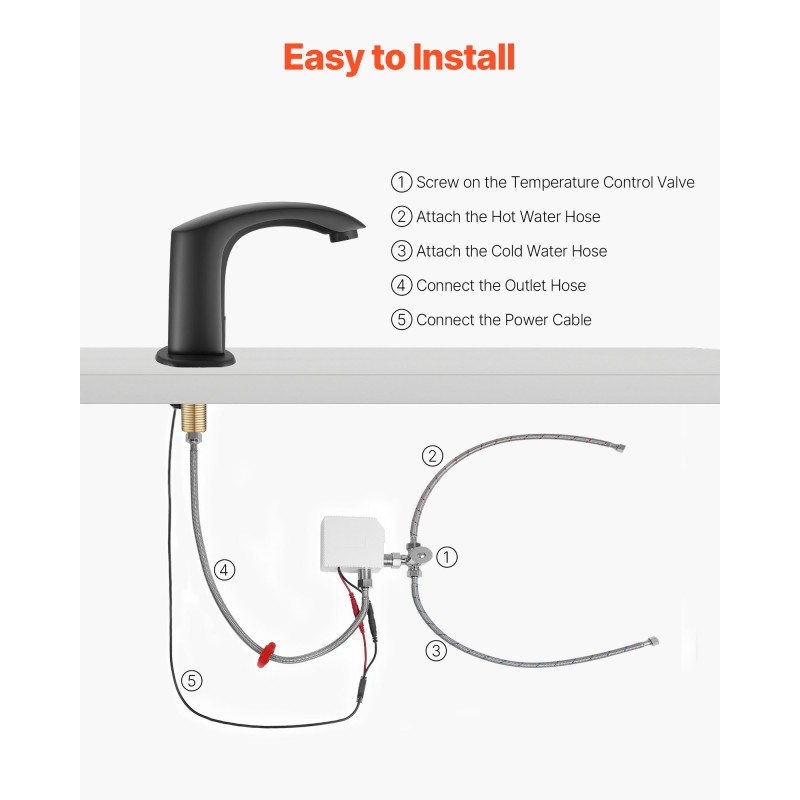 Kosketusvapaa pesuallashana messinki mattamusta infrapuna-anturilla paristokäyttöinen säädettävä veden lämpötila