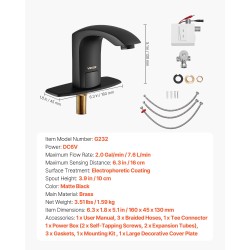 Kosketusvapaa pesuallashana messinki mattamusta infrapuna-anturilla paristokäyttöinen säädettävä veden lämpötila