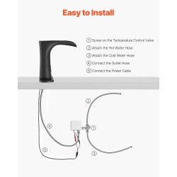 Kosketusvapaa messinkinen pesuallashana mattamusta infrapuna-anturilla lämpötilansäädöllä