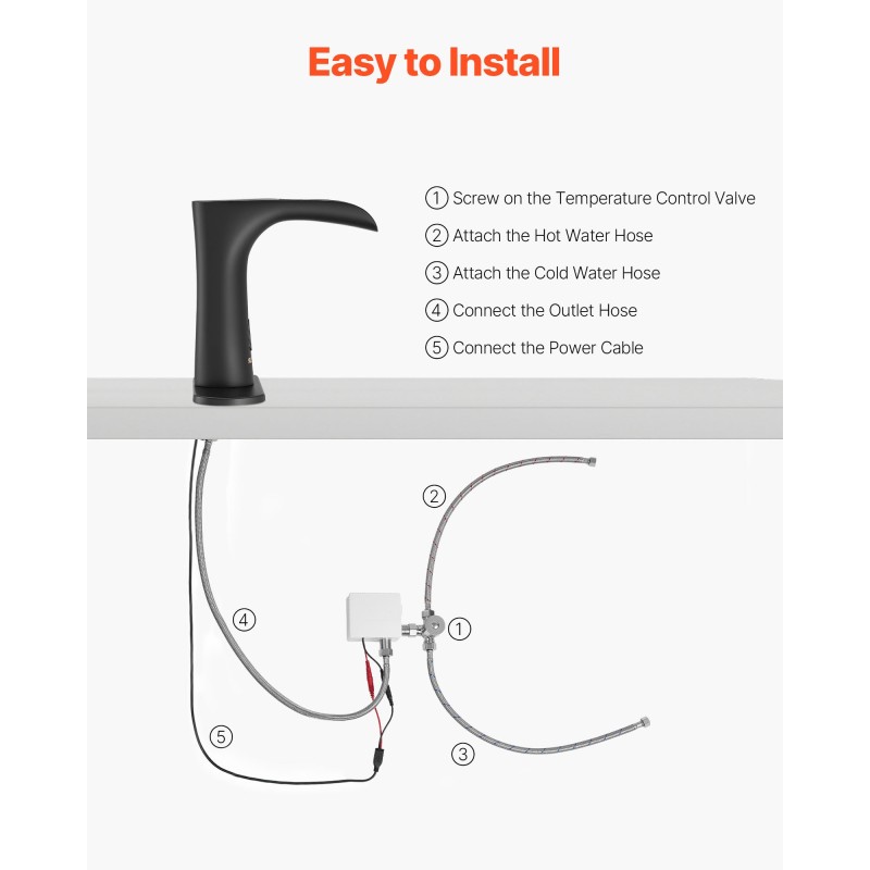 Kosketusvapaa messinkinen pesuallashana mattamusta infrapuna-anturilla lämpötilansäädöllä