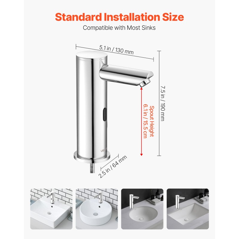 Kosketusvapaa pesuallashana kromipinnoitettu messinkirunko paristokäyttöinen säädettävä lämpötila hopea