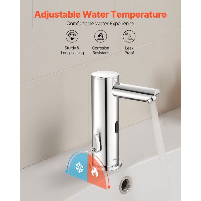 Kosketusvapaa pesuallashana kromipinnoitettu messinkirunko paristokäyttöinen säädettävä lämpötila hopea