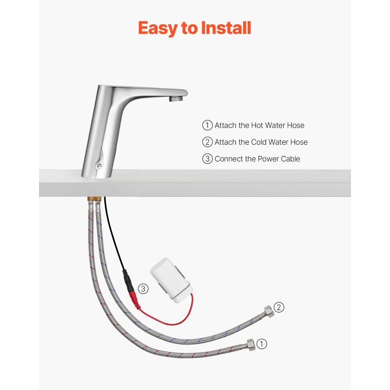 Kosketusvapaa pesuallashana kylpyhuoneeseen messinkirunko harjattu nikkeli säädettävä lämpötila paristokäyttö