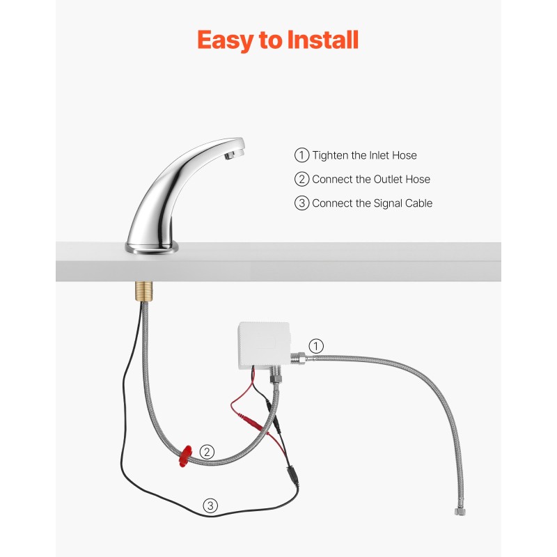 Kosketusvapaa pesuallashana infrapunasensorilla paristokäyttöinen kromipinnoitettu sinkkiseosrunko sopii vakiopesualtaisiin