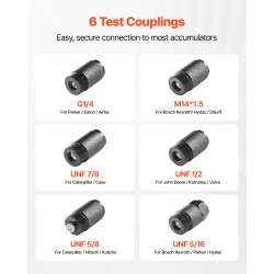 Hydraulinen typenakkujen täyttö ja testauspakkaus metallirunkoinen 2 m letku 3 painemittaria