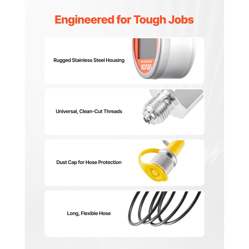 Digitaalinen hydraulinen painetestaussarja ruostumaton teräs 0–700 bar G1/8-liitäntä 1,6 m letku