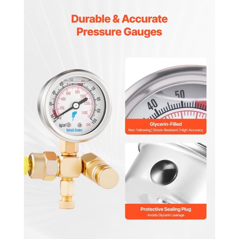 Hydraulinen typpiakun täyttösarja metallirakenteella messinkikierteillä mittarilla ja testiletkulla 0–100 barin painealueella