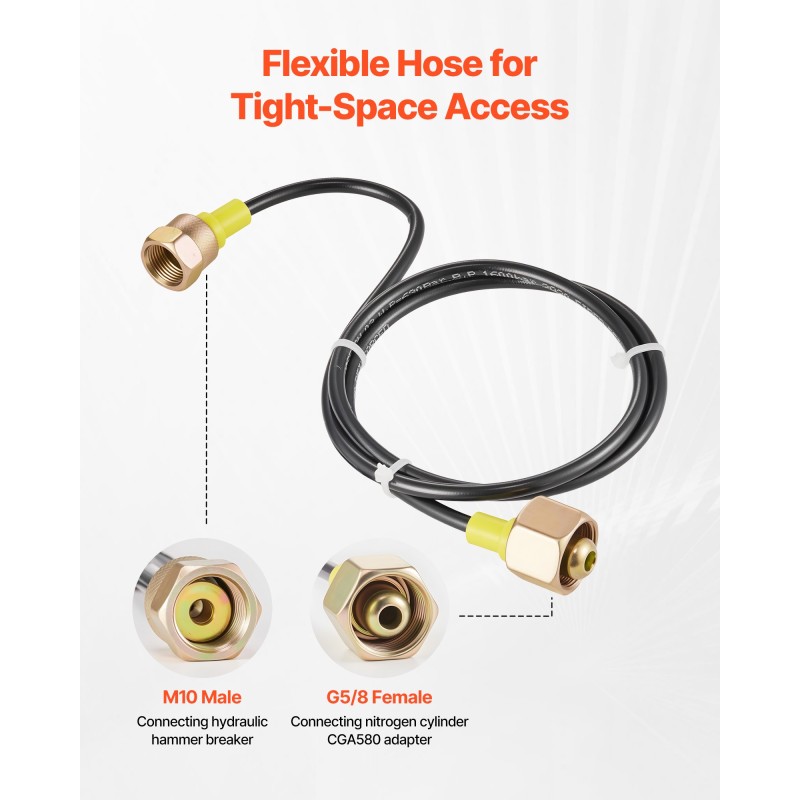 Hydraulinen typpiakun täyttösarja metallirakenteella messinkikierteillä mittarilla ja testiletkulla 0–100 barin painealueella