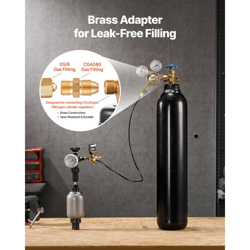 Hydraulinen typpiakun täyttösarja metallirakenteella messinkikierteillä mittarilla ja testiletkulla 0–100 barin painealueella