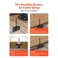 Piilokiinnikkeet komposiittiterassilaudoille 500 kpl musta PP-muovi ja 304-ruostumaton teräs