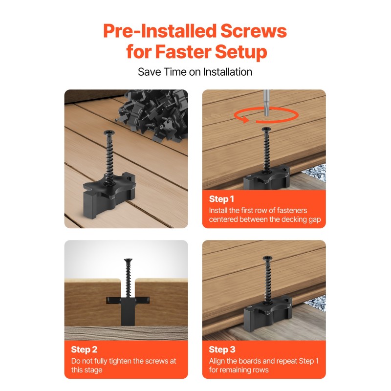 Piilokiinnikkeet terassilaudoille musta polypropeeni tähtikantaruuvit 90 kpl 10 mm