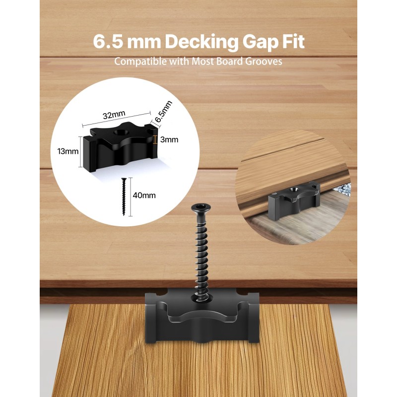 Piilokiinnikkeet komposiittiterassilaudoille PP-muovi ja 304-ruostumaton teräs 10 mm 6,5 mm 600 kpl
