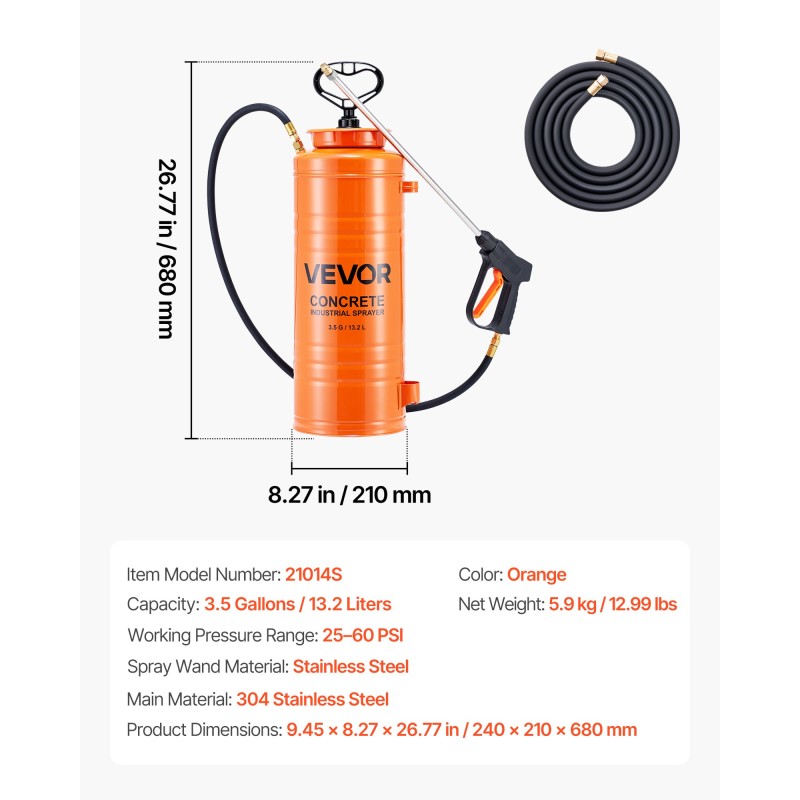 Käsiruiskutin 14 l ruostumattomasta teräksestä betonin ja pinnoitteiden levitykseen