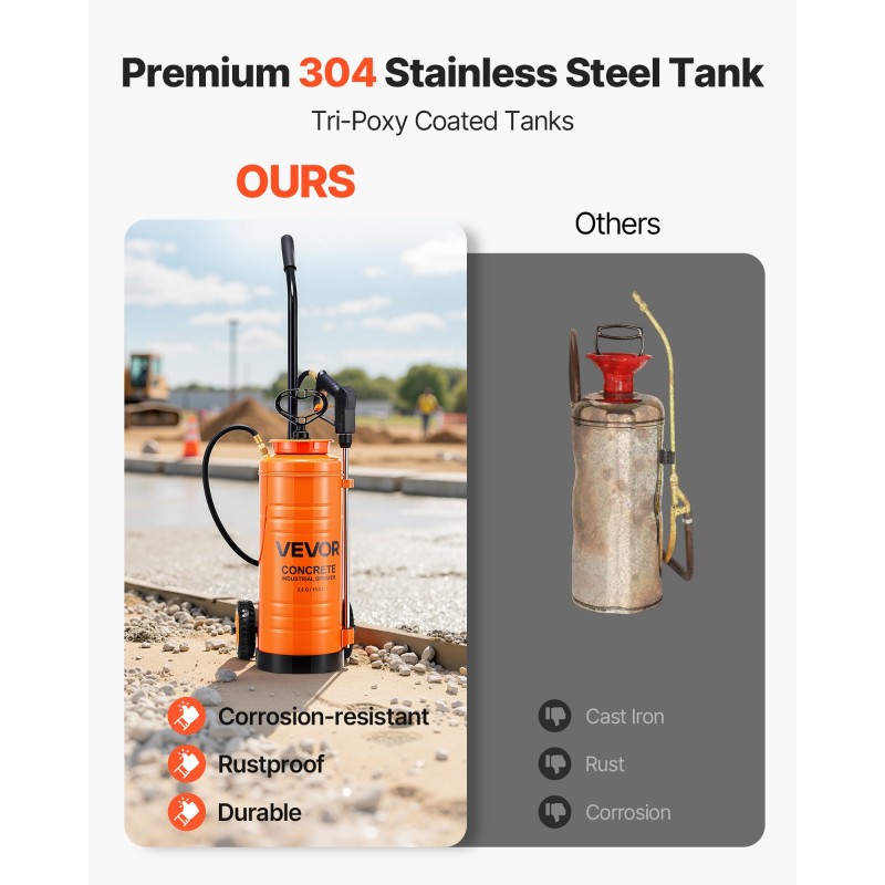 Betoniruiskuvaunu 14 l 304 ruostumatonta terästä pyörällinen 52 cm suutinvarsi