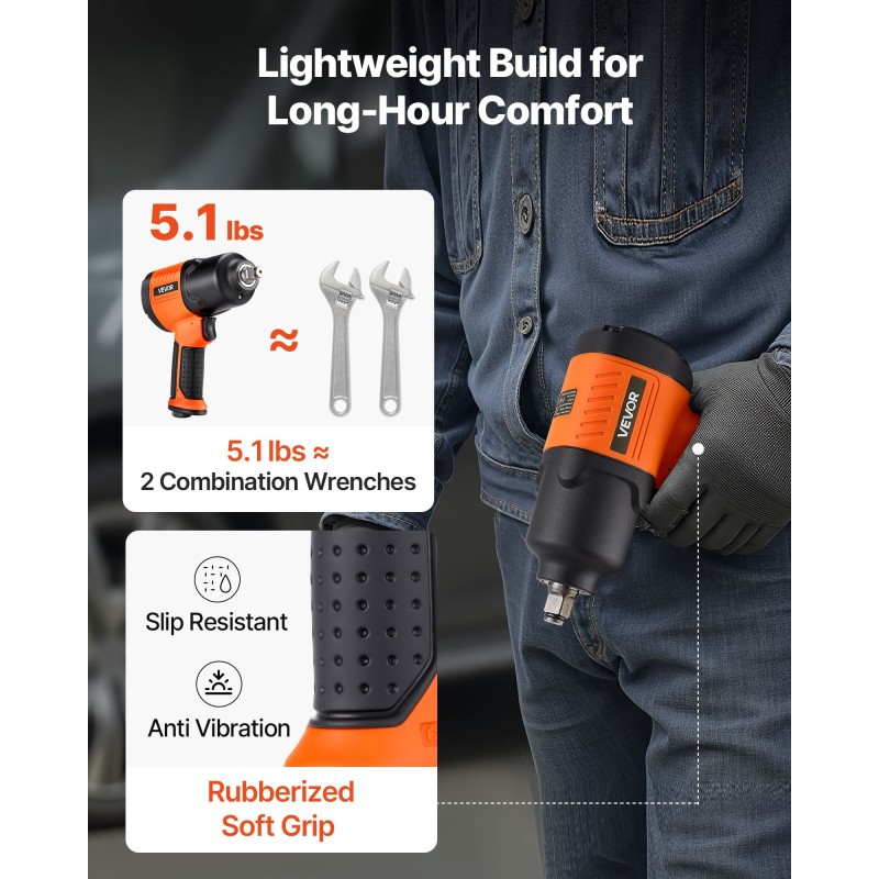 Puolituumainen paineilmakäyttöinen iskumutterinväännin 1490 newtonmetriä alumiiniseos neliasteinen väännönsäätö