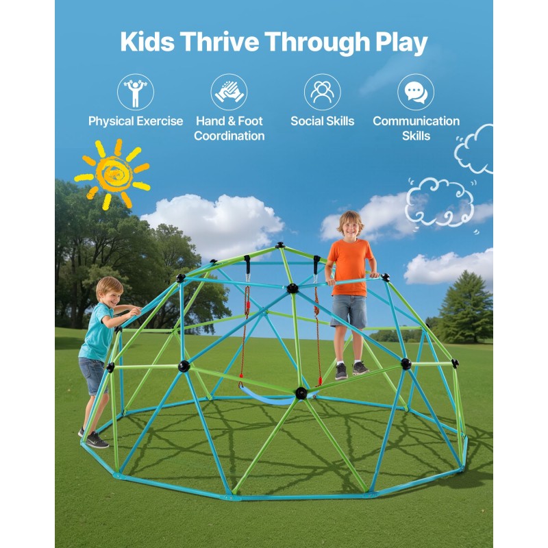 Kiipeilykupoli 305 cm teräsputket 453 kg kantavuus keinu riippumatto 3–10-vuotiaille