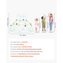 Kiipeilykupoli halkaisija 183 cm paksunnetut teräsputket sinkkipinnoite 270 kg 3–10-vuotiaille