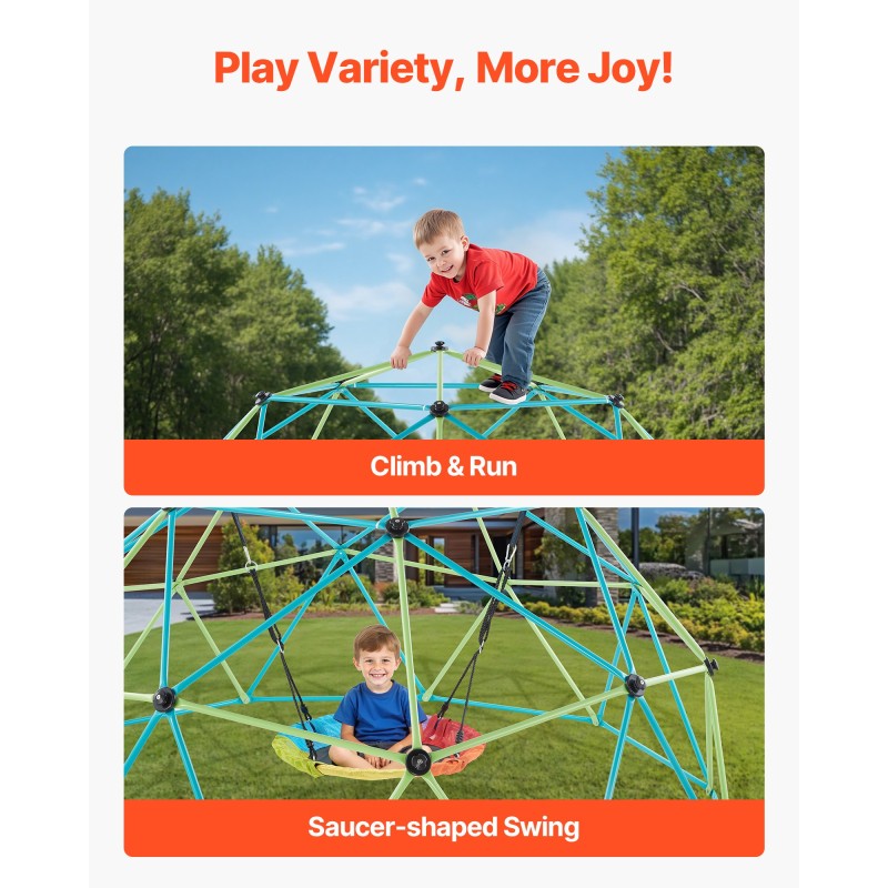 Kiipeilykupoli teräs 305 cm lautaskeinulla 453 kg kantavuus 3–10-vuotiaille